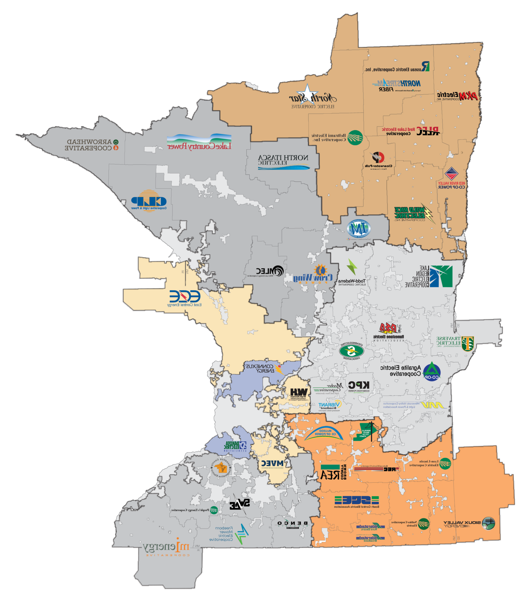 map of minnesota with cooperative logos and district lines